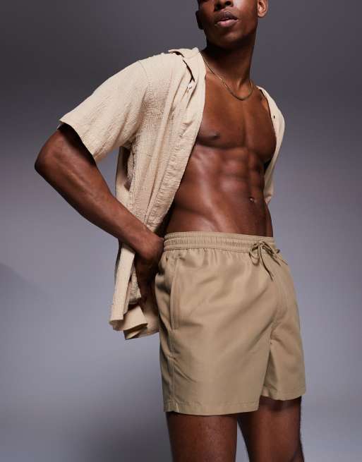 ASOS DESIGN swim shorts in short length in dark stone, 3 of 4