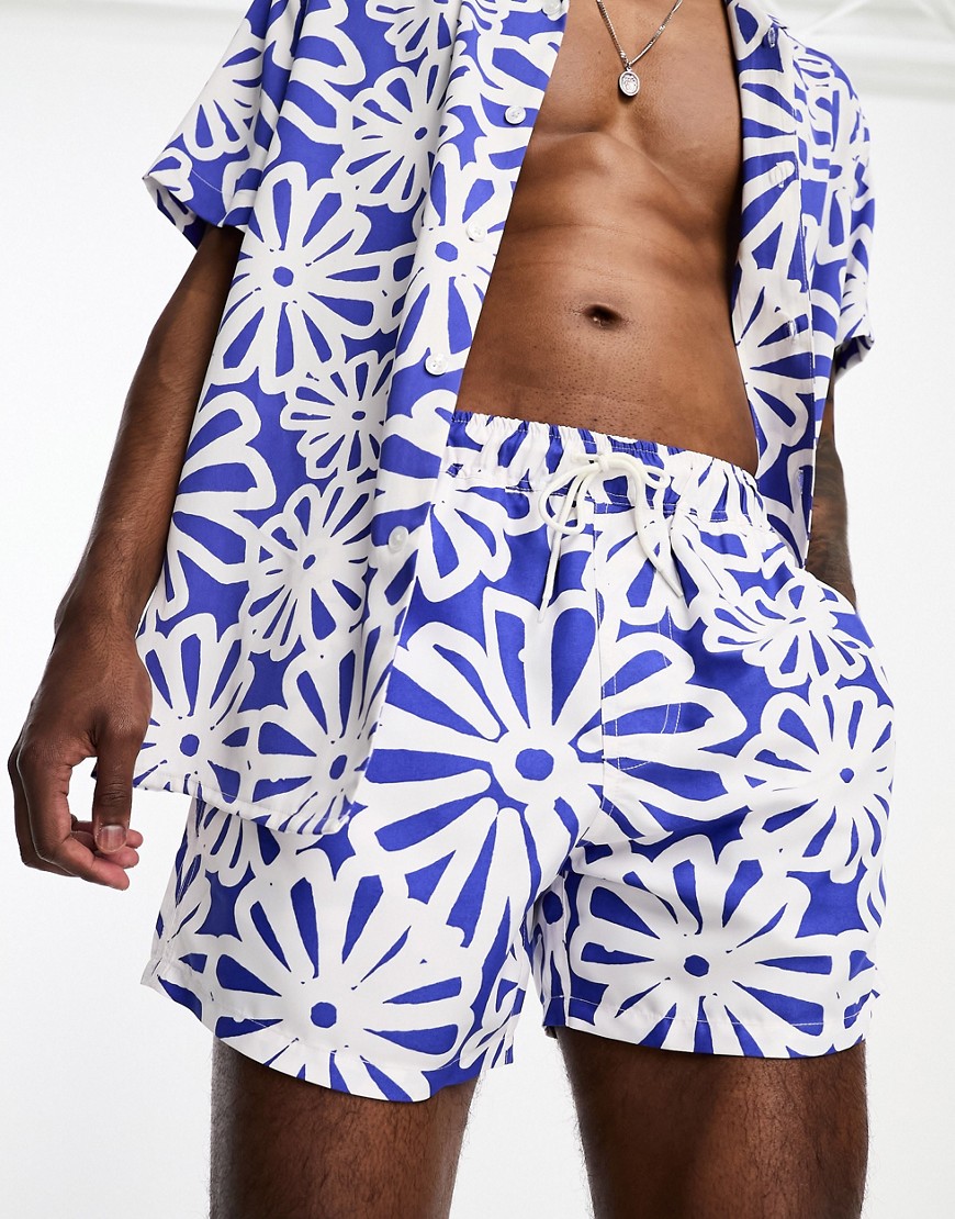 Asos Design Swim Shorts In Short Length In Floral Print - Part Of A Set-multi