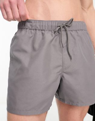 Shop Asos Design Swim Shorts In Short Length In Gray