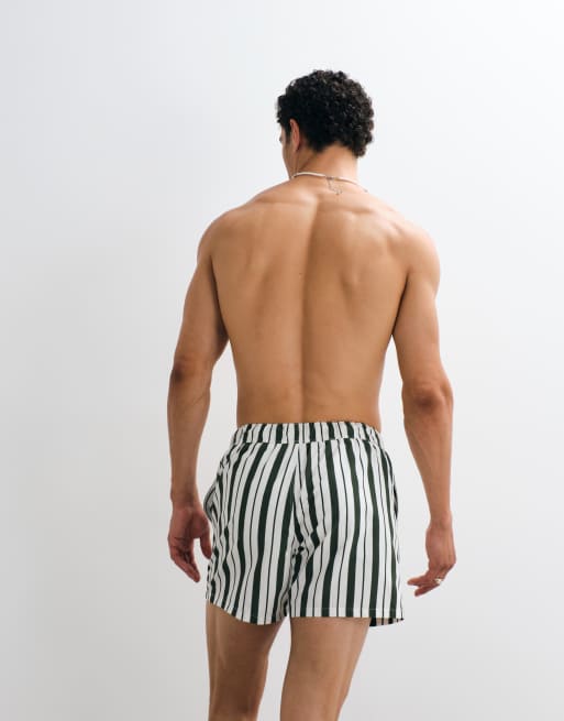 ASOS DESIGN swim shorts in short length in green and white stripe, 5 of 7