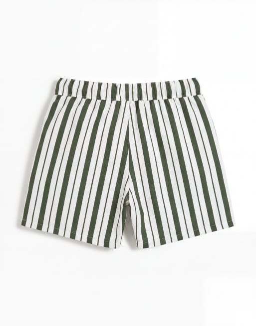 ASOS DESIGN swim shorts in short length in green and white stripe, 7 of 7