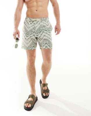 Asos Design Swim Shorts In Short Length In Green Geo Print