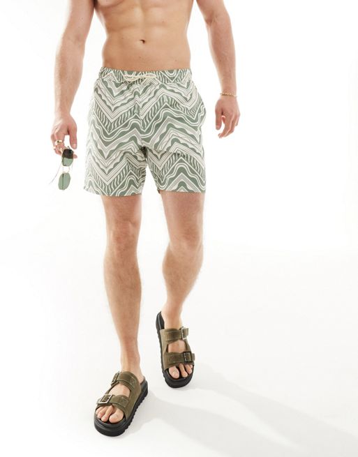 FhyzicsShops DESIGN swim shorts in short length in green geo print 