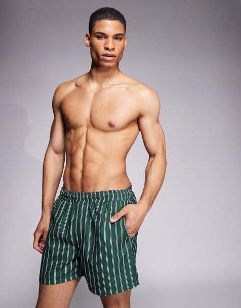 ASOS DESIGN swim shorts in short length in green stripe - view 1