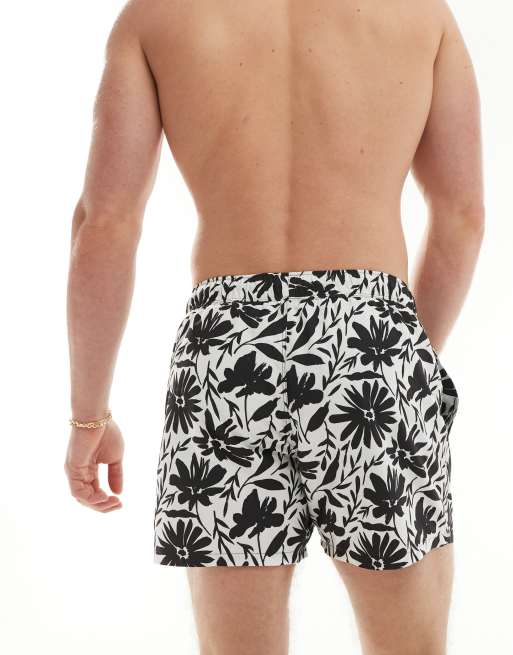 ASOS DESIGN swim shorts in short length in hand painted floral print, 3 of 4