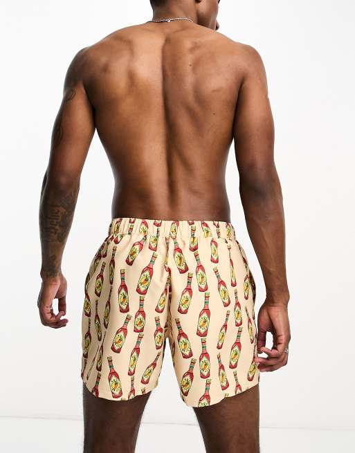 ASOS DESIGN swim shorts in short length in hot sauce print