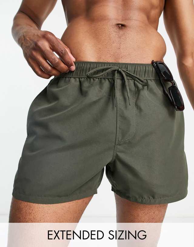 ASOS DESIGN swim shorts in short length in khaki