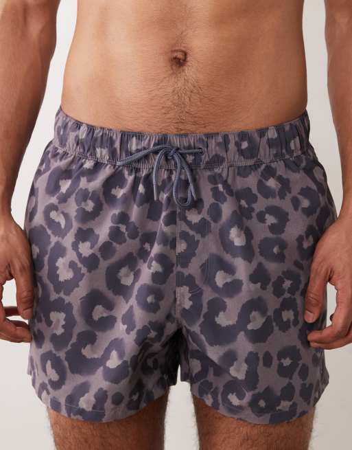 ASOS DESIGN swim shorts in short length in leopard print in brown, 5 of 5