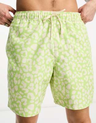 ASOS DESIGN swim shorts in short length in leopard print in green - ASOS Price Checker