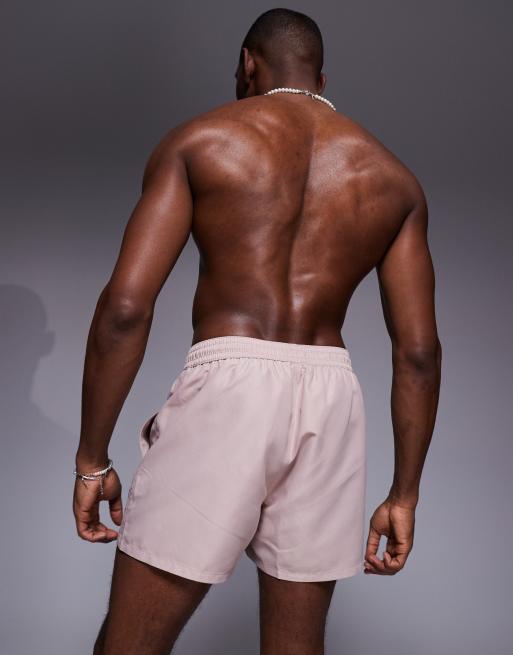 ASOS DESIGN swim shorts in short length in light brown