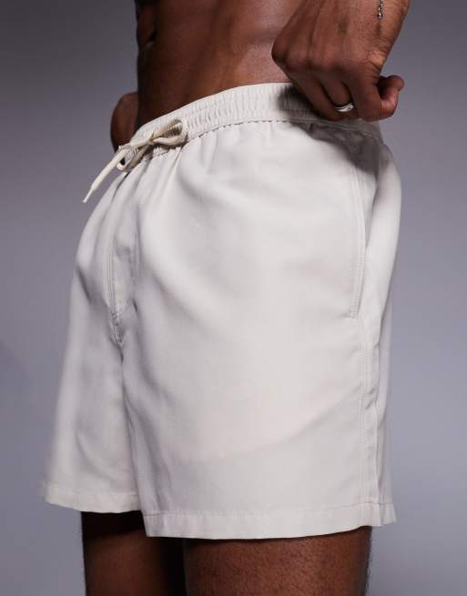 ASOS DESIGN swim shorts in short length in light stone, 2 of 4