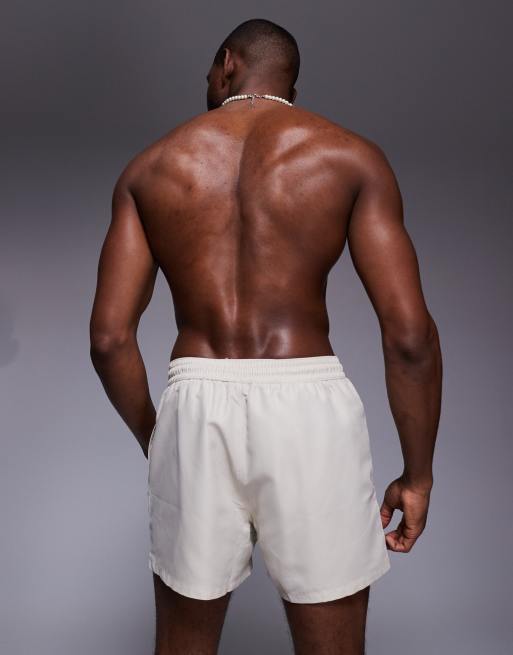 ASOS DESIGN swim shorts in short length in light stone, 4 of 4