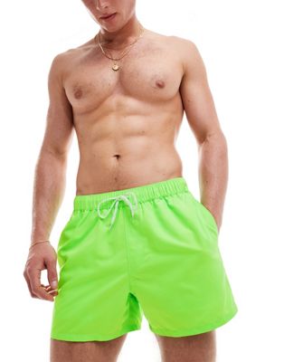 Asos Design Swim Shorts In Short Length In Neon Green