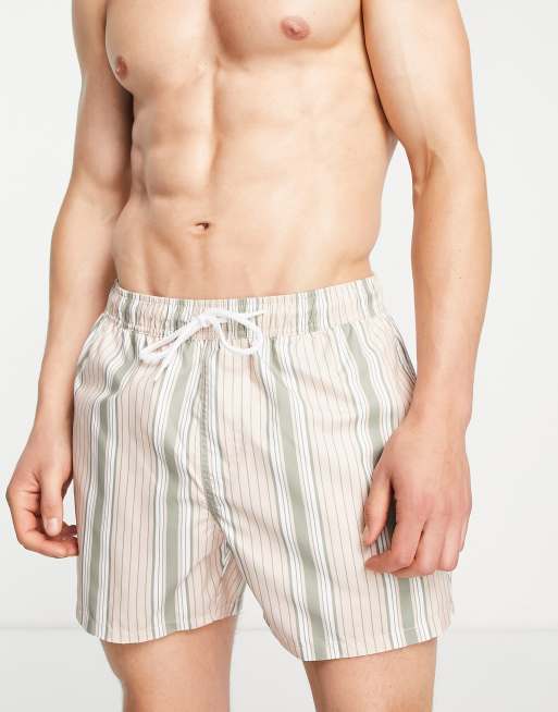 ASOS DESIGN swim shorts in short length in pink stripe (part of a set)