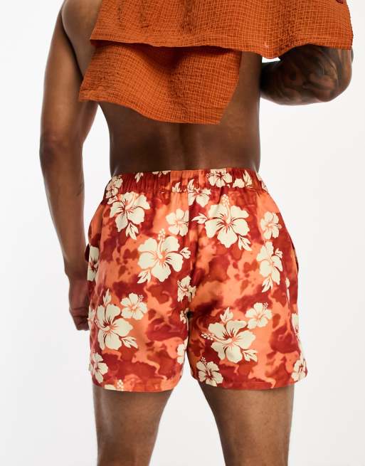 ASOS DESIGN swim shorts in short length in red floral print, 2 of 4