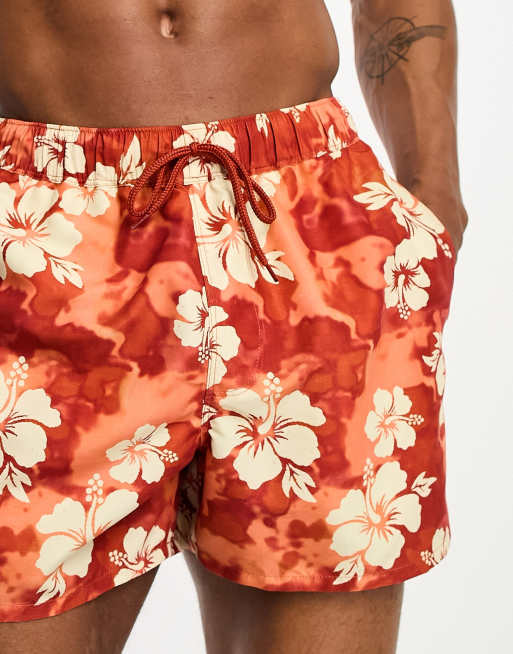 ASOS DESIGN swim shorts in short length in red floral print, 4 of 4