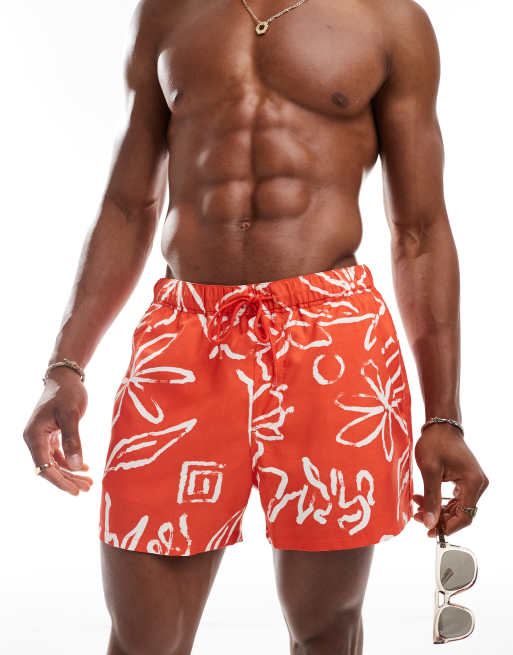 ASOS DESIGN swim shorts in short length in red floral print ASOS