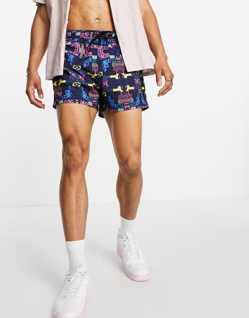 ASOS DESIGN swim shorts in short length in retro print ASOS