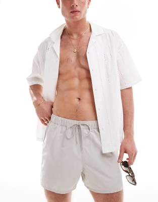 ASOS DESIGN ASOS DESIGN swim shorts in short length in stone-Neutral