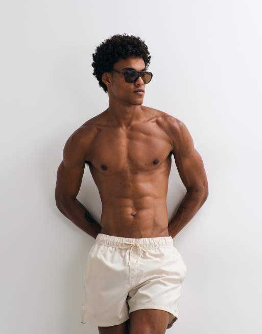 ASOS DESIGN swim shorts in short length in stone, 2 of 5