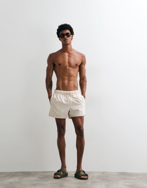 ASOS DESIGN swim shorts in short length in stone, 3 of 5