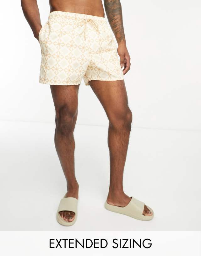 ASOS DESIGN swim shorts in short length in tile print