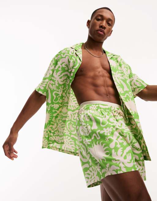 ASOS DESIGN swim shorts in short length in tropical print - part