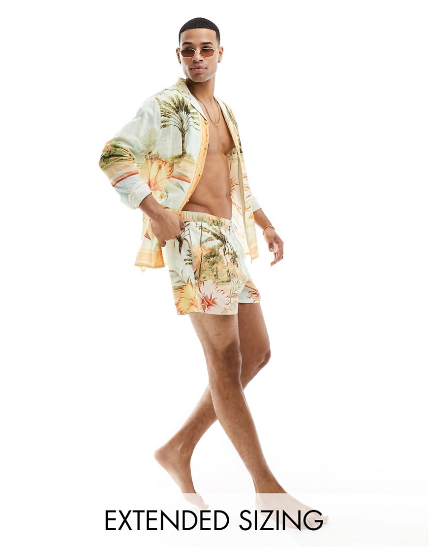 Asos Design Swim Shorts In Short Length In Tropical Print - Part Of A Set-multi