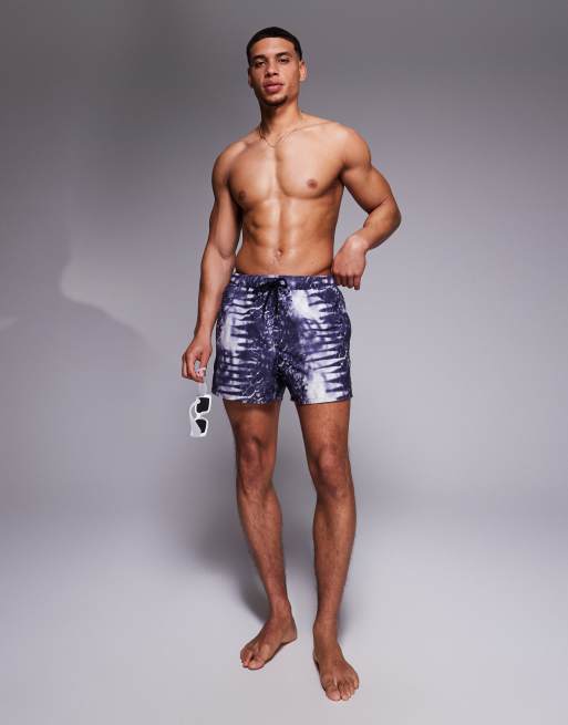 ASOS DESIGN swim shorts in short length with animal print in navy, 3 of 4