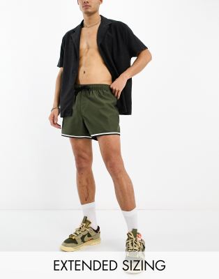 ASOS DESIGN swim shorts in short length with toggle waistband in light  khaki