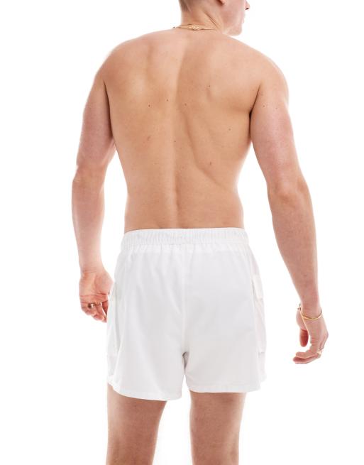 ASOS DESIGN swim shorts in short length with cargo pocket in grey, 2 of 4