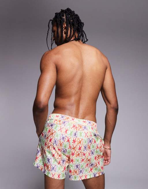 ASOS DESIGN swim shorts in short length with colourful print , 2 of 4