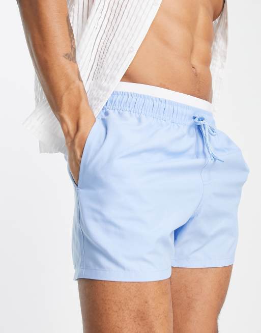 ASOS DESIGN swim shorts in short length with contrast waistband in