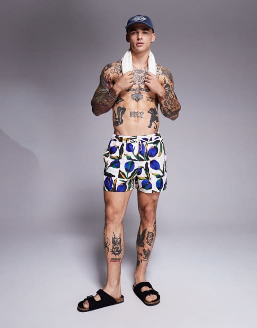 ASOS DESIGN swim shorts in short length with floral print in white, 2 of 4