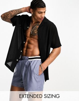 ASOS DESIGN swim shorts in short length with smart styling in charcoal-Grey