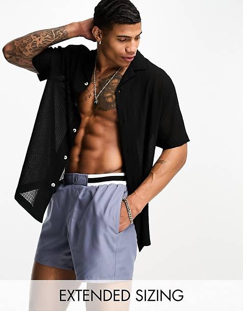 ASOS DESIGN swim shorts in short length with smart styling in charcoal