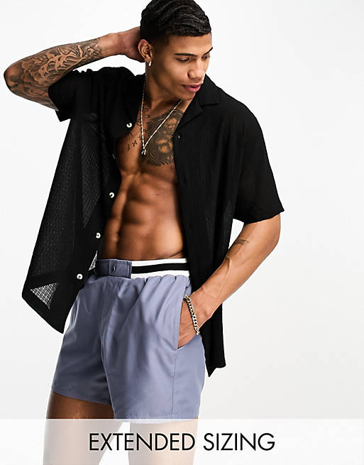 ASOS DESIGN swim shorts in short length with smart styling in charcoal ...