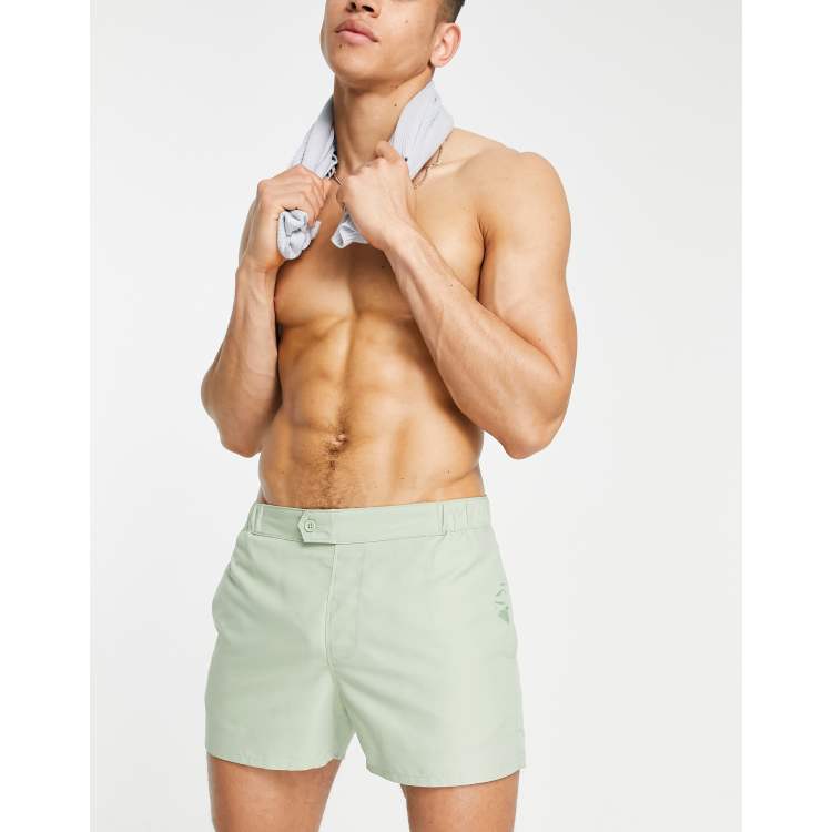 ASOS DESIGN swim trunks in mint green stripe in short length