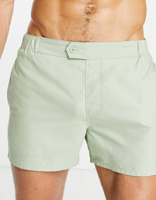 ASOS DESIGN swim shorts in short length with toggle waistband in light  khaki