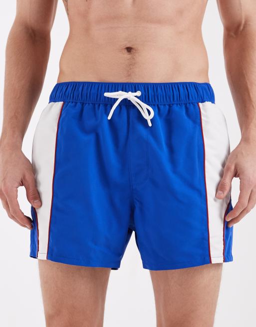 ASOS DESIGN swim shorts in short length with sporty paneling in blue, 5 of 6