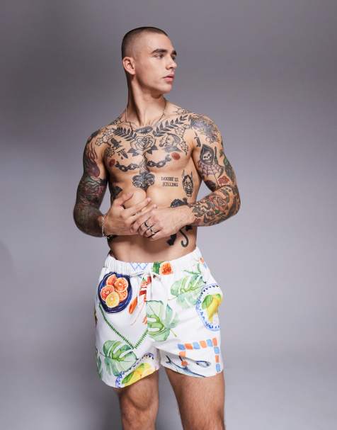 ASOS DESIGN swim shorts in short length with watercolour print - view 1