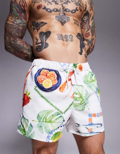 ASOS DESIGN swim shorts in short length with watercolour print, 2 of 4