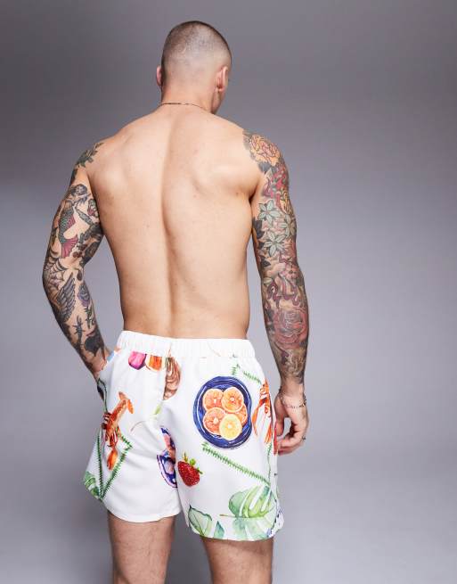 ASOS DESIGN swim shorts in short length with watercolour print, 4 of 4