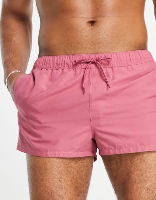 ASOS DESIGN swim shorts in super short length in berry pink