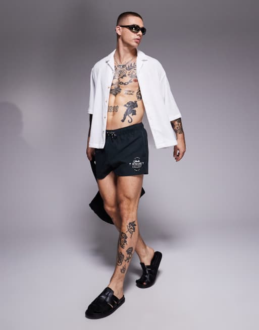ASOS DESIGN swim shorts in super short length in black and white print, 2 of 4