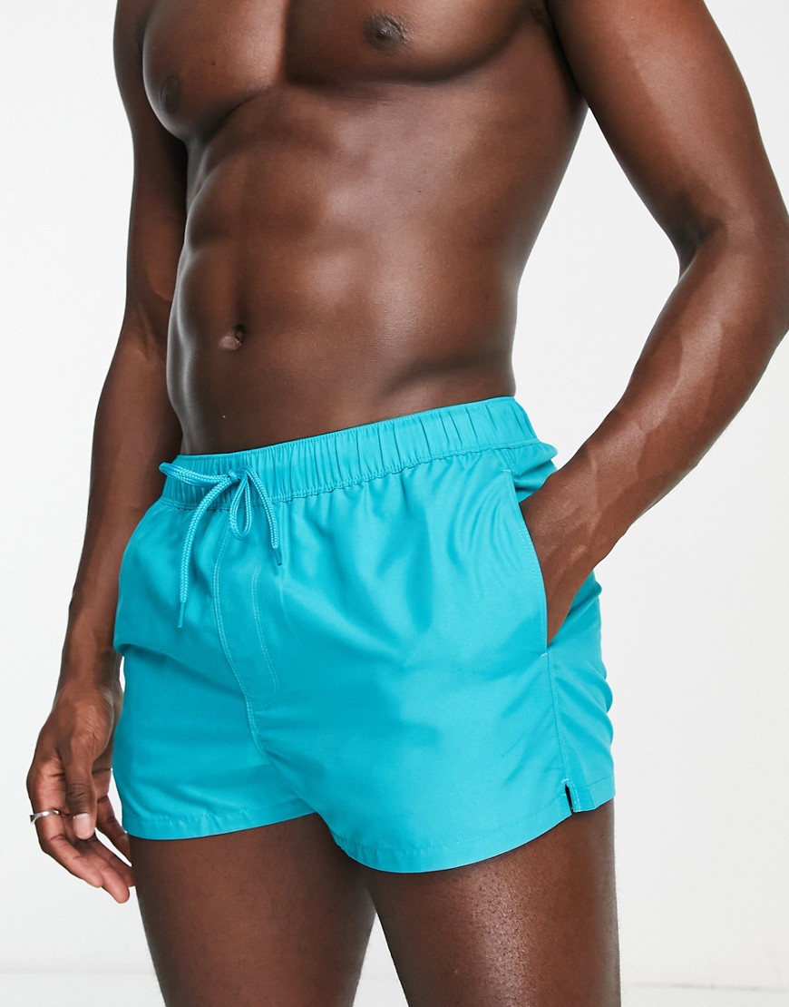 ASOS DESIGN swim shorts in super short length in blue