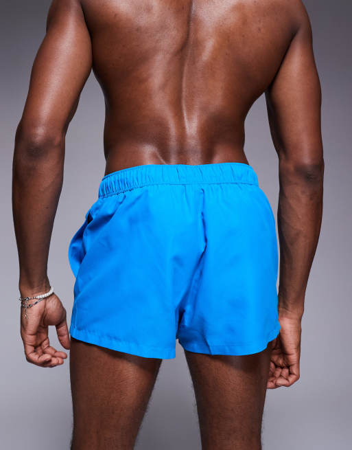 ASOS DESIGN swim shorts in super short length in blue