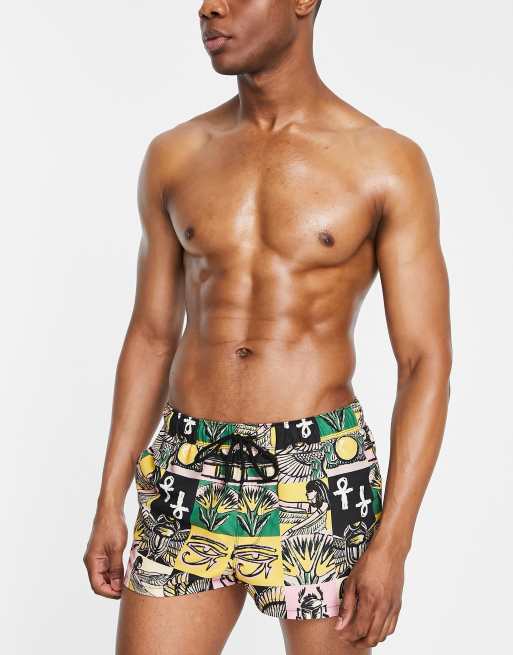 Asos Design Swim Shorts In Super Short Length In Multi Print Asos 9067