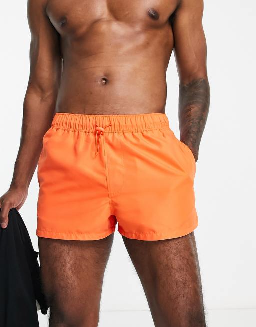 Inclinarse Oswald Piquete ASOS DESIGN swim shorts in super short length in orange | ASOS