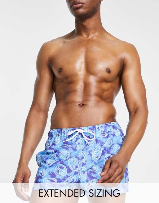 ASOS DESIGN swim shorts in super short length in peace sign print